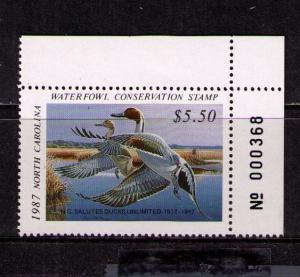 US NORTH CAROLINA Sc# 5 MNH FVF Waterfowl Duck Stamp