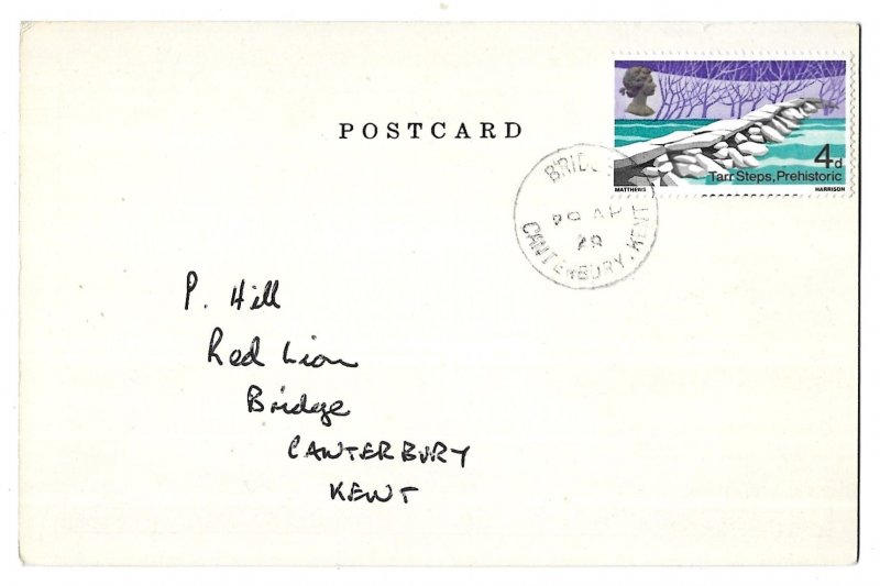 The Ford Bridge, Kent Postcard, Mailed 1968, Great Britain Scott 560 First Day