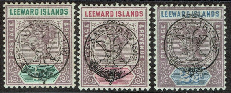 LEEWARD ISLANDS 1897 QV JUBILEE 1/2D 1D AND 21/2D  