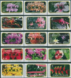 Cook Islands OHMS 2010 SGO70-O84 Flowers GOLD ovpt set to $5 MNH