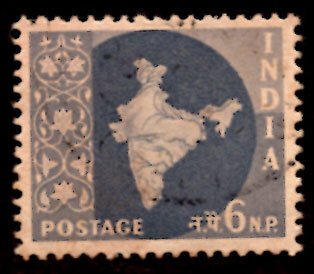 India 6np Map of India 1963 SG.403, Sc.306 Used (#05)