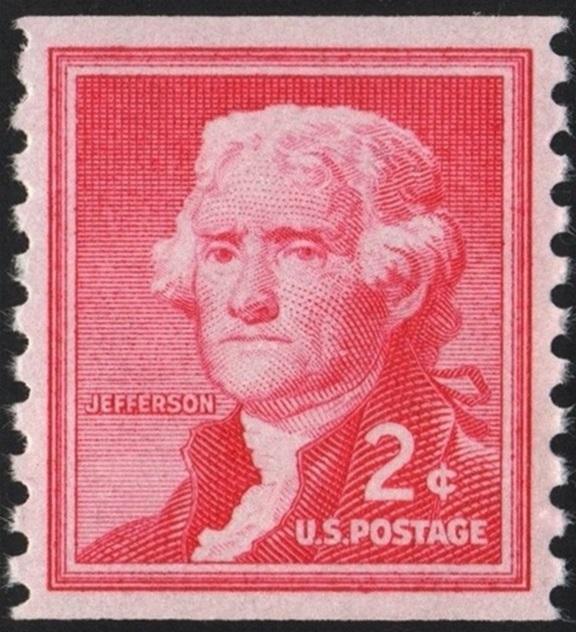 SC#1055a 2¢ Jefferson Coil Single: Dry Printing (1954) MNH