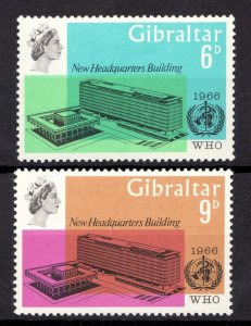 1966 Gibraltar  Sc #180-81 World Health Organization Building  MH stamps Cv$6.50