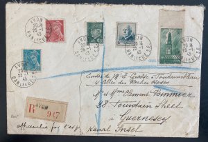 1943 Banlieue France War Time Airmail cover To Guernsey Channel Island England