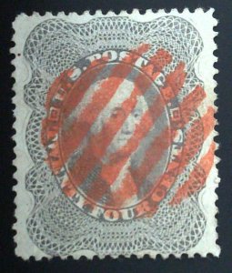 Scott #37a - VF - 24c Gray - Washington - Used with Red cancel - Tear - 1860