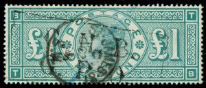 [mag259] GB 1887 SG#212 £1 green Fine used. Cat £800/$1,000