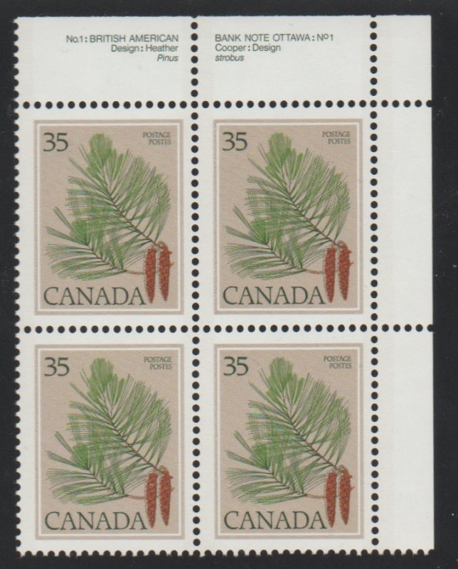 Canada 721 White Pine - MNH - Plate block UR