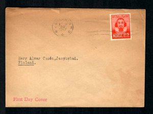 CO1a Norway to Finland F.D.C.  1947 Better Days Back Oval Engene 54 Dramen