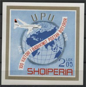 ALBANIA  WORLD POST  ©GLOBUSî AIRPLANE 1974  NH BLOC