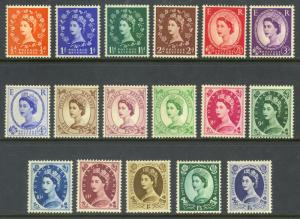 GREAT BRITAIN 1952-54 QE2 WILDING Set of 17 Sc 292-308 MVLH