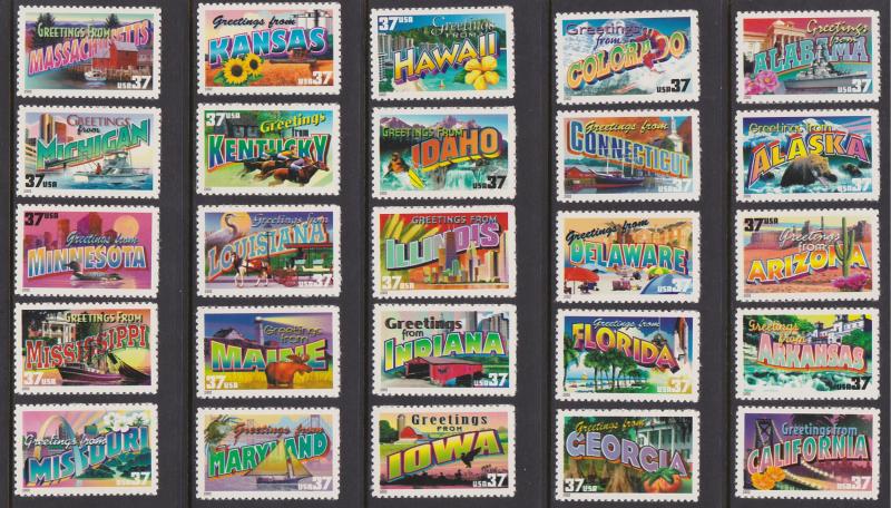 US 3696-3745 Greeting From America Singles MNH