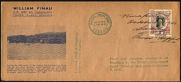 TONGA 1947 Tin Can Island Final Evacuation cover - Manuscript cancel.......93783