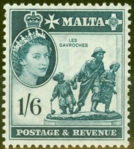 Malta 1956 1s6d Dp Turq Green SG277 Fine Lightly Mtd Mint