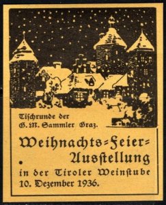 1936 Germany Poster Stamp Christmas Celebration Exhibition Tyrolean Wine Bar