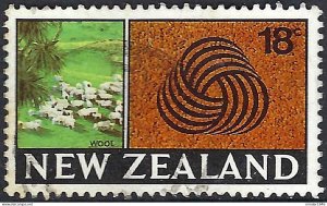 NEW ZEALAND 1969 18c Multicoloured, Sheep & the Woolshed SG875 Used