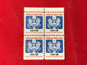 Scott O129A US Stamp 1985 14c block of 4 Official Mail MNH