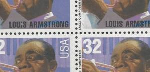 USA # 2982 Louis Armstrong Plt.Blk/4  PRINT FLAW(1) Mint NH