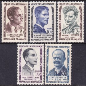 France 1957 WWII Heroes - French Underground Complete Mint MNH Set SC 826-830