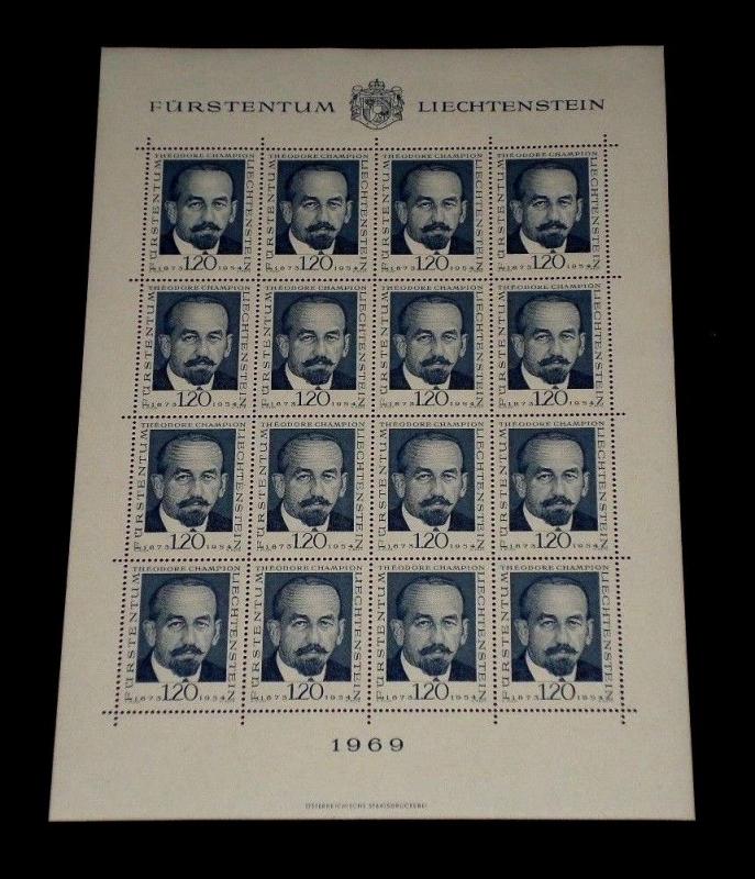 1969, LIECHTENSTEIN, PIONEER OF PHILATELY, 1.20, SHEET/16 , MNH, NICE! LQQK!