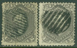 EDW1949SELL : USA 1862 Sc #78. 2 stamps Used Nice looking. Minor faults Cat $800