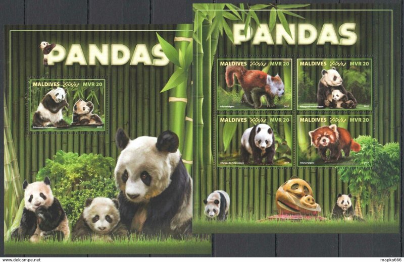 2017 Maldives Pandas Bears Wild Animals Fauna #7218-1+Bl1109 ** Fd0432