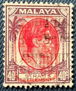 MALAYA Japanese Occupation opt Straits Settlement KGVI 40c Used SG#J156 M5497