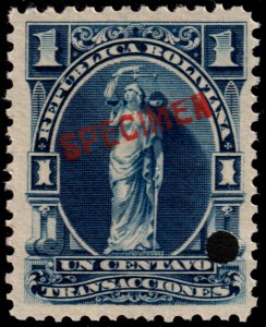 ✔️ BOLIVIA 1893 - 'JUSTICE'  FISCAL REVENUE SPECIMEN & PUNCH Mi. ST15 MNH ** 6.3