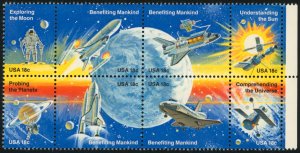 US Sc 1919a MNH Se-Tenant Block of 8 - 1981 18¢ - Space Achievement