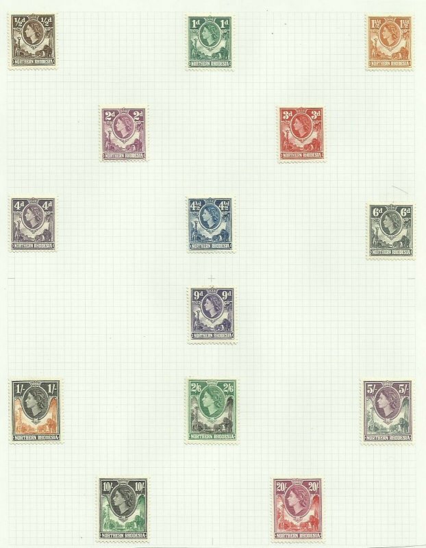 Northern Rhodesia 1953 Set of 14, Sg 61-74, Hinged to page, M/M {C/P-17}