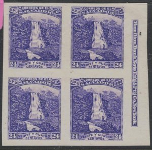 El Salvador 24c Waterfall Plate Proof Imprint Block of 4 NGAI(1fpz)