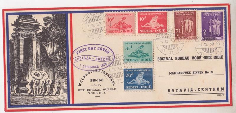 NETHERLANDS EAST INDIES, 1939 Social Bureau & Protestant Funds set of 6, fdc.