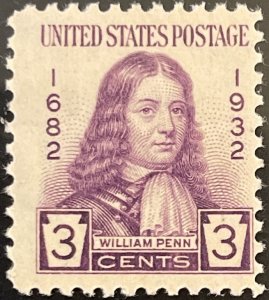 Scott #724 1932 3¢ William Penn MNH OG