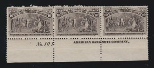 US 237 10c Columbian Exposition Plate #101 Strip of 3 Mint Fine OG NH SCV $800