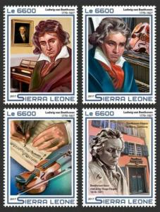Sierra Leone - 2017 Ludwig van Beethoven - 4 Stamp Set - SRL17516a