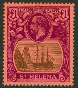 SG 96 St Helena 1922-37. £1 grey & purple on red. Very lightly mounted mint...