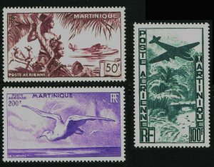 Martinique 1947 Sc C10-C12 Birds Albatross Airplane XF MNH CV $59.50