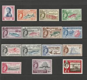 Turks & Caicos Islands 1957-60 set of 15 SG237-253 Unmounted Mint