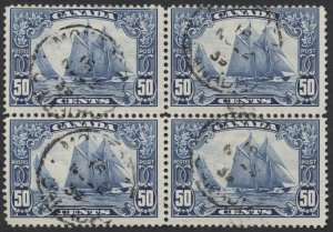 Canada #158 50c Scroll Issue Bluenose Used Block of 4 Fine Montreal CDS