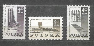 Poland 1967 MNH Stamps Scott 1482-1484 Second World War II Monuments Memorials