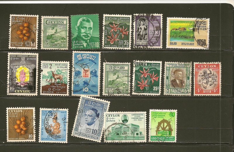 Ceylon Collection of 18 Different Old Stamps Used