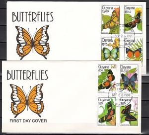 Guyana, Scott cat. 2332-2339. Butterflies on  2 First Day Covers. ^