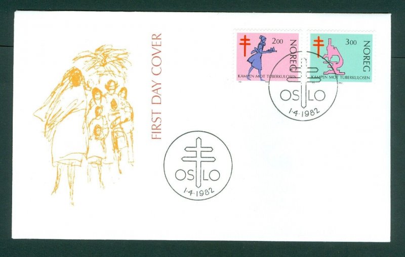 Norway. 1982 FDC. Cachet, People. Fight Against Tuberculosis Sc. #. 802-803.
