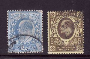 Great Britain-Sc#148-9-used 2&1/2p,3p KEVII-1911-