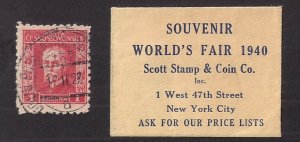 1940 WORLD'S FAIR: SCOTT STAMP & Coin Co. giveaway w/ Stamp WITHIN, very SCARCE!