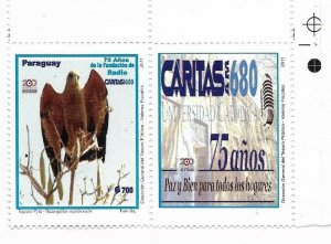 PARAGUAY 2011 75TH YEAR OF RADIO CARITAS EAGLE  1 VALUE + LABEL MINT NH