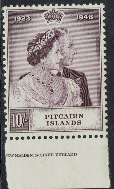 PITCAIRN ISLANDS 1949 KGVI SILVER WEDDING 10/- MNH ** PART IMPRINT 