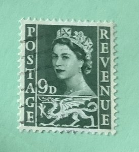 Great Britain Wales & Monmouthshire 1958 Scott 4 used - 9p, Queen Elizabeth II