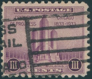 US 729 3 cent Century of Progress Issue; Used -- See details and scan
