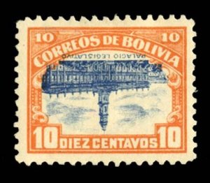 Bolivia #116c Cat$200, 1916 10c orange and blue, center inverted, large part ...