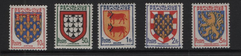 France  #659-663   MNH  1951  Arms